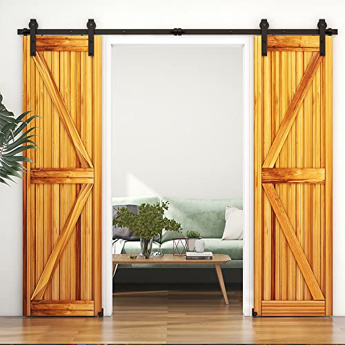 WOLFBIRD 325cm/10.5ft Schiebetürbeschlag Set Schiebetürsystem mit Bodenführung für Doppeltüren - Türbenutzung | Laufschienen für Schiebetüren - J Shape Aufhänger Set