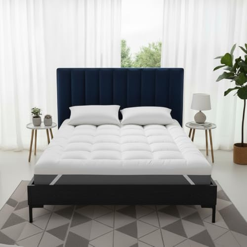 MISL HOME Mattress Topper Double Bed 10cm Extra Deep - Extra Thick - 900gsm 135x190 - Microfiber Hypoallergenic Double Mattress Topper with Elastic Straps to fit up to 40cm Mattress