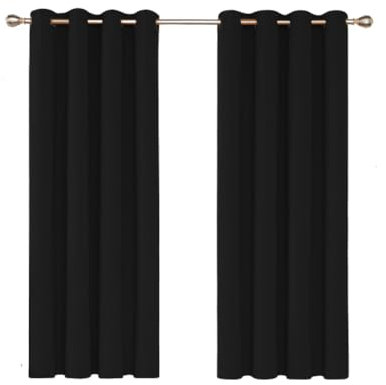 Ev Dekor® EVCRTN01 Thermal Blackout Curtains for Bedroom, Offices, Hotels Windows 90(228cm) Wide X 54(137cm) Long, Black - 2 Panels with Tie Backs