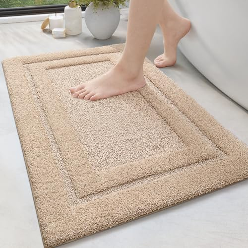 DEXI Badematte rutschfest, waschbar Badezimmerteppich Mikrofaser Badteppich weich Badvorleger Saugfähige Duschvorleger für Dusche, Badewanne, Toilette - 60 x 90cm, Beige