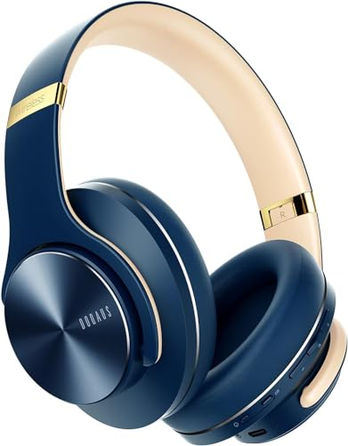 DOQAUS Bluetooth Kopfhörer Over Ear, Bis zu 90 Std Kabellose Kopfhörer mit 3 EQ-Modi, HiFi Stereo Faltbare Headset mit Mikrofon, weiche Ohrpolster für Reisen/Büro/Handy/PC/Laptops-Navy Blau