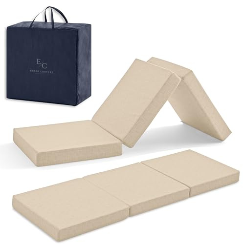 Colchon Plegable 75x195 Núcleo Espuma HD. Funda Lavable y Bolsa de Transporte. Colchón Plegable Viajes, Camping, Caravanas. Calidad Extra Transpirable. Altura 10 cm. Color Beige.