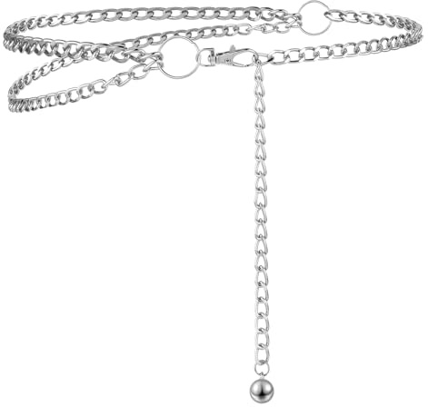 Women's Chain Belts, Silver Waist Chain Belt Multilayer Link Belt Metal Cowgirl Belt Waistband Adjustable Dress Belt Decorative Wedding Belt Plus Size Waist Chain Belts for Women Girls Dresses Pants