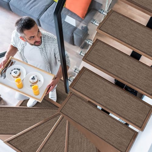 YISUN 15pcs Marchettes D'escalier Antidérapantes 20x65cm Tapis D'escalier Sécurité pour Enfants Aînés Animaux (Marron)