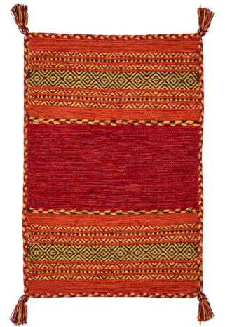 Pierre Tappeti Alfombra ANTIQUE-KILIM roja tejida a mano en algodón y cínife, 90 x 150 cm