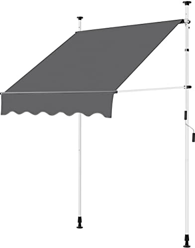 Soberine Tenda da Sole per Esterno Balcone a Bracci Estensibili Avvolgibile Retrattile con Manovella a Morsetto Regolabile in Altezza e Angolazione 150 x 120 cm Grigio Scuro