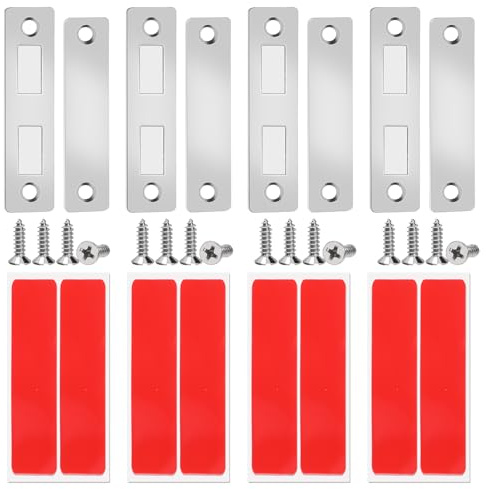 Swpeet 12 Pack Rostfritt Stål Skåp Magnetisk Fang, Ultra Tunn Skåp Magnetisk Fang Lim Skåp Dörrmagneter för Skjutdörr Köksskåp Stängning Skåp Dörr Närmare (Dubbelmagnetfångst)