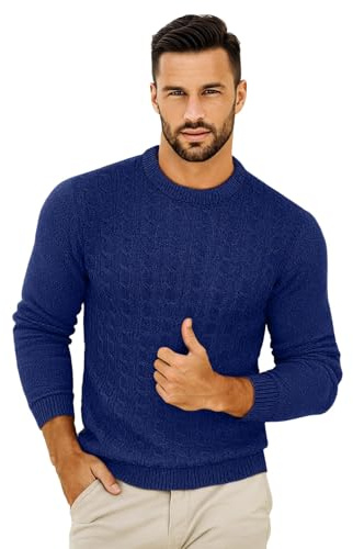 VEARZ Unisex Mens Casual Lightweight Crew Neck Winter Jumpers Cable Knitted Pullover - Adults Classic Soft Long Sleeve Thermal Sweater Tops for Men UK