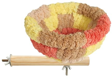 Nido para Aves | Percha De Franela Y Nido para Periquitos - Cama Nido Pequeña Caliente con Pata De Madera para Cacatúas Canarios Pinzones Guacamayos Loros