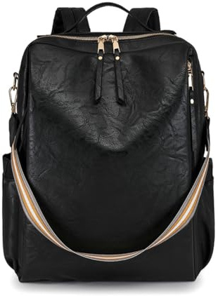 SONARIN Grande Capacité Mode Sac à Dos Femme,Vintage PU Sac à Loisir pour Dames Sacs à Dos Ordinateur Portable 15,6 Pouces,Sacs à Bandoulière Convertible pour École Travail Voyage(Noir)
