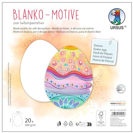 Ursus 1712 00 02F - Blanko Motive Osterei, 20 Stück aus 300 g/m² Fotokarton, 25 x 19 cm, DIY Bastelpapier zum Ausmalen, Bekleben, Ausschneiden & Selbstgestalten