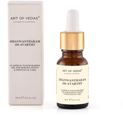 Art of Vedas Dhanwantharam 101 Avarthy Auténtico, 15ml | Aceite de Masaje Ayurvédico Premium Tradicional | Fórmula Clásica Shata Avarthi