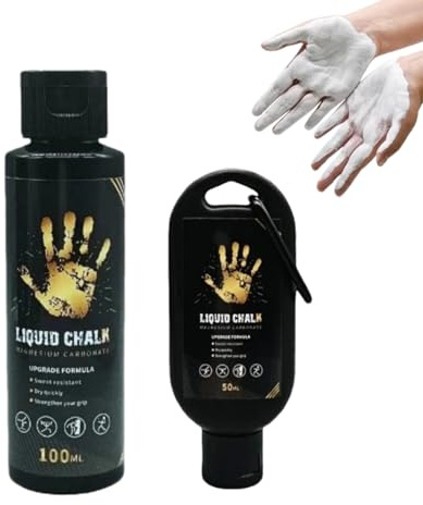 Mikiuly Magnesite Liquida,Gesso Liquido,Liquid Chalk,Adatto per Sport Come Arrampicata, Sollevamento Pesi, Ginnastica e Pole Dance,Antiscivolo e Antitraspirante,2 Pezzi （100ml+50ml）