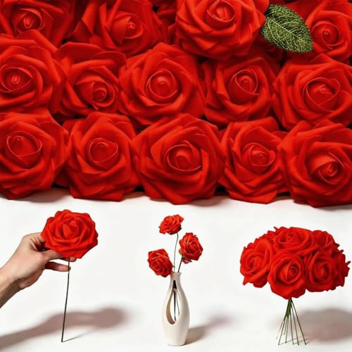 DIYCUT 25 Piezas Material Espuma PE Petalos de Rosa Artificiales, Rosso