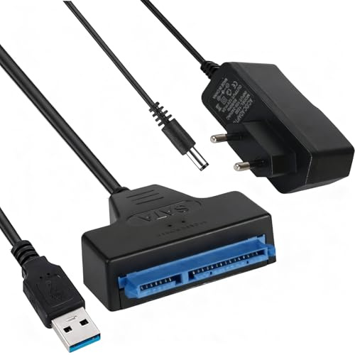 Adaptador SATA a USB con Alimentación de 12V – Compatible con SSD/HDD 2,5 y 3,5 – Transferencias Rápidas con UASP – Plug & Play para Windows/Mac/Linux – Cable SATA a USB 3.0 para Discos Duros Externos