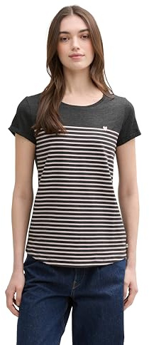 TOM TAILOR Denim Señoras Camiseta de rayas con estampado de corazón 1012686, 19022 - Dark Grey Rose Stripe, M