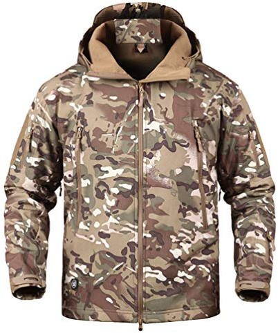 Ketamyy Mens Camo Tactical Coat Hooded Autumn Winter Outdoor Army Military Softshell Fleece Lined Waterproof Windproof Warm Hunting Hiking Jacket CP XL