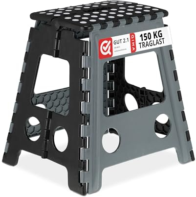 Relaxdays Klapphocker faltbar, Camping Hocker, Kinder Badhocker, bis 150 kg, Kunststoff, HBT: 39x39x32 cm, grau/schwarz
