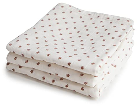 Mushie Muslin Cloth | 1x Set of 3 pack Muslin Cloths | Use: Mini Blanket & Other Nursery Needs | Material: 100% Organic Cotton | 58x60cm | Extra Soft for Babies & Toddlers (Bloom)