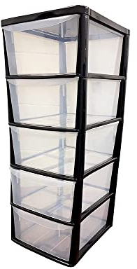 5 Clear Drawer Medium Black Modular Storage Tower Unit For Home Office Schools (1)