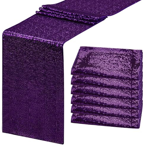 6 Pack Purple Sequin Table Runner 12 x 72 Sparkle Table Runner for Baby Bridal Shower Wedding Birthday Party Table Decor (Purple)