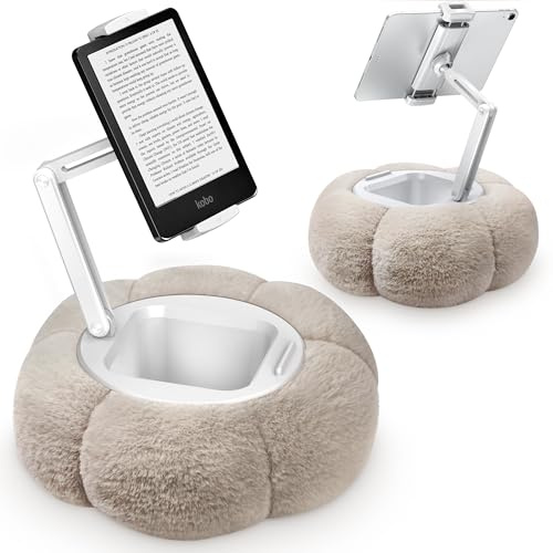 CreaDream Pumpkin Tablet Pillow Stand, Kindle Holder, Adjustable Kindle Stand for Bed with Detachable Snack Bowl, Compatible with 4.7-13 IPad, Tablet, Phone(Khaki)