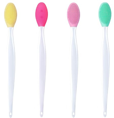 4Pcs Silicone Exfoliating Lip Brush, Double-sided Soft Lip Scrub Brush, Lip Scrubber Tool Smoother and Fuller, for Dark and Chap Lips