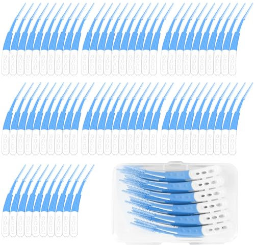 FULHANY84 Pezzi Scovolini Interdentali - Forma Curva Scovolino Denti - Pulizia Denti - Per La Pulizia Orale Di Denti, Gengive E Residui Di Cibo Con Scatola (Blu)