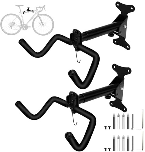 WUFANC Soporte Pared Bicicleta Juego de 2, Soporte Bicicletas Pared de Acero Hasta 22 kg, Colgador Bicicleta Pared Acolchado Extra Suave, Ángulo y Distancia Ajustables, para Bicicleta de Carreras, MTB