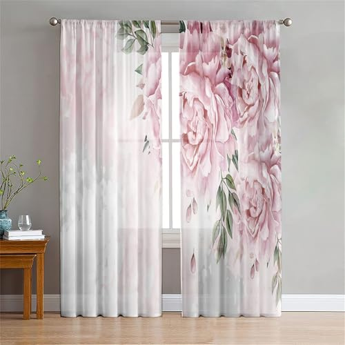 Odot Tende Trasparenti per Interni, Tende Camera da Letto con Passanti, Tenda Filtranti 2 Pannelli, Stampe Fiori Tenda Voile Semi Sheer per Soggiorno Camera (Fiori,140x275cm)