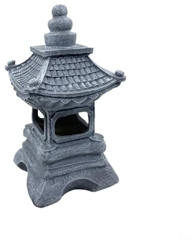Allthingstore Farol LED solar Pagoda Jardín Camino Luz Resina Piedra Diseño Automático Luz de Noche Zen Oriental Decoración para Espacios Exteriores (B)