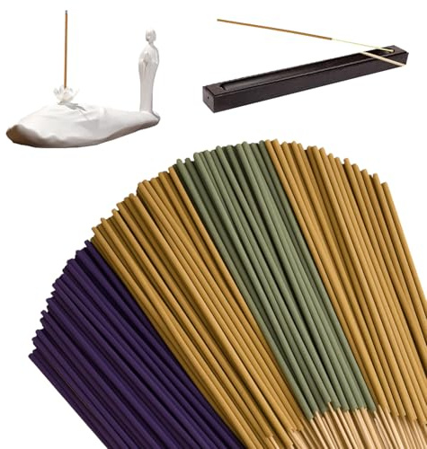 Incienso premium 100% natural sin productos químicos, 200 varillas de incienso, 4 x 50 cm, con lavanda, limón, jazmín y salvia para meditación, limpieza de habitaciones, relajación