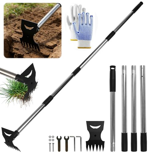 Weeding Tools, 58in Weed Remover Tool Gardening Tools, 2 in 1 Manual Garden Hoe with Long Handle, Heavy Duty Stainless Steel for Garden Digging Lawn Patio Gardening