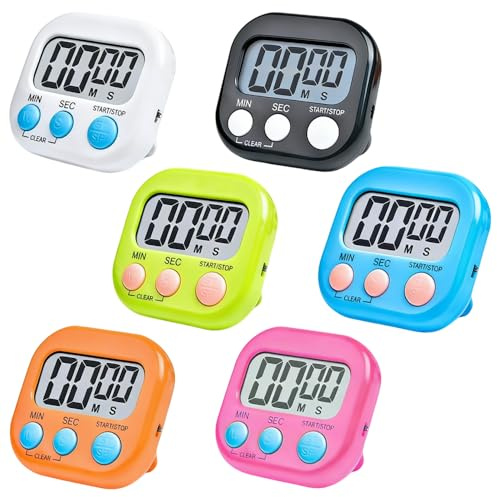 6 stycken äggklockor, digital, SGZIOO-timer digital, magnetisk kökstimer, stoppur, digital med fällbart stativ, kortvarig väckarklocka kök magnetisk med stor LCD-display för matlagning sport stud barn