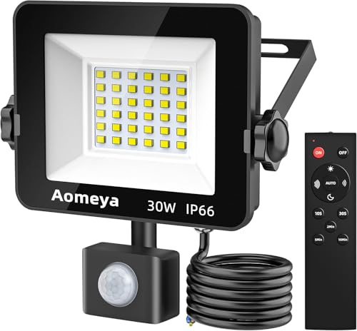 Aomeya Motion Sensor Outdoor Security Light, 30W 2750 Lumen LED Floodlights with PIR Sensor, IP66 Waterproof Motion Sensor Outdoor Wall Light with Remote Control for Garden