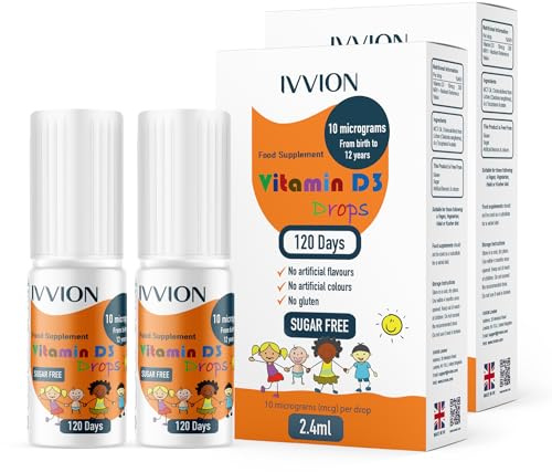 IVVION Vegan D3 Drops - 10 UG 120 Drops- Daily 400 IU D3 Supplement for Infant and Young Children (Pack of 2)
