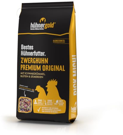 Hühnergold® - Comida completa para pollos enanos con hierbas, flores, semillas y minerales, alimento para pollos enanos aptos para picos, alimento natural para pollos enanos (2,5 kg)