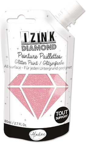 Aladine - Izink Diamond - Peinture Pailletée - Ultra Concentrée en Paillettes - Décoration Tout Support - DIY et Loisirs Créatifs - Made in France - Gourde Souple 80 ml - Rose Poudre