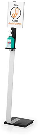 Durable 589223 Floor Stand with Disinfectant Holder and Rotating Information Board A4, for Disinfectant Bottles up to 88 x 88 x 215 mm, Silver