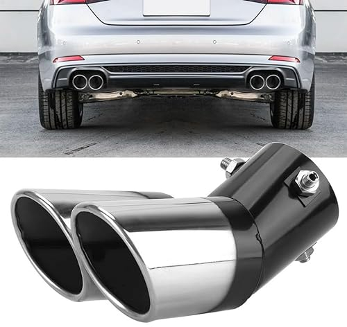 63mm Tubo de Escape del Coche Universal Tubo de Punta de Silenciador de Escape Acero Inoxidable Tubo de Extremo Cola Final Automóviles Salida Doble Curva Plata de 5,3-3,8 cm de diámetro