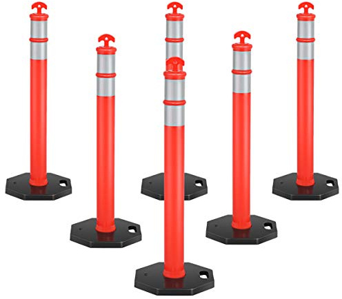Goplus 45 Delineator Post Cone, 6 Pack Traffic Cone Safety Barrier with 4 Reflective Collars, 10lbs Octagonal Rubber Base, Perfect as Parking Posts, Construction Cones, Street Stanchions