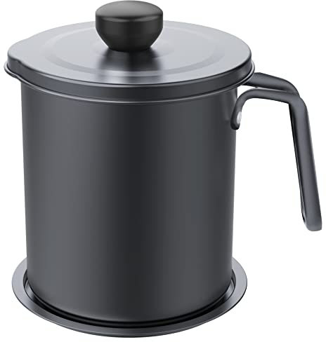 Chihee Aceite Colador Lata de grasa 2L Colador de alimentos Acero Inoxidable Contenedor de Aceite con colador de malla fina Tapa antipolvo Bandeja para almacenar Aceite para freír Grasa para cocinar