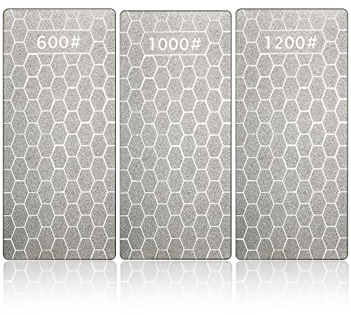Honoson 3 Pieces Diamond Sharpening Stone Diamond Plate Honing Stone Diamond Professional Bench Stone For Kitchen Sharpening Dull,Blunt Or Tired Edges,5.9 x 2.48 Inches (600 Grit,1000 Grit,1200 Grit)