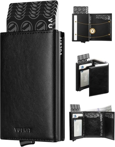 VULKIT Portafoglio da uomo Porta carte di credito Porta carte pop-up Porta carte in pelle con blocco RFID con scomparto per banconote e finestra per documenti d'identità