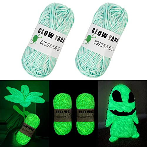AUAUY Filato Glow in The Dark, 2 Rotoli di Filato Luminoso per Uncinetto, Forniture per Cucito da 55 Metri per Arti Fai da Te, Artigianato Maglieria, per Feste Fai da Te (Blu e Bianco)