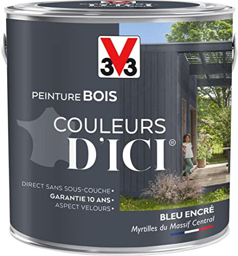 V33 Peinture Bois Couleurs d ICI® - Bleu encré - Myrtilles du massif central - Velours - 2L