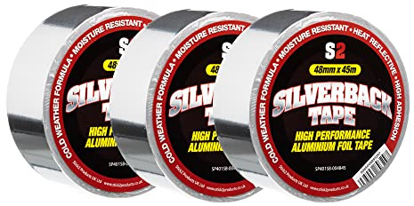 STICK2 Silverback Aluminium Foil Tape 48mm x 45m | Cold Weather Adhesive Foil Tape | Heat Resistant, Light Reflective, HVAC & Insulation Sealing (3 Rolls)