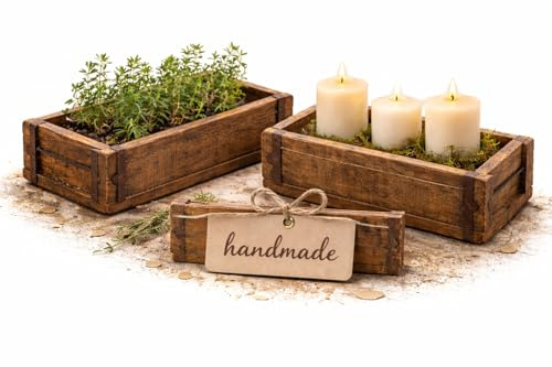 MC-Trend set di 2 scatole di legno uniche a forma di mattone con finiture in metallo marrone in legno vecchio 32 cm scatola portaoggetti rustica scatola di legno aspetto usato retrò stile rustico fat