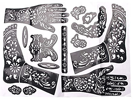 ZhangyiHot Kit De Plantillas Para Tatuajes De Henna Negra, Reutilizables, Unisex, Indios Y Árabes, Para Arte Corporal (Zs336)