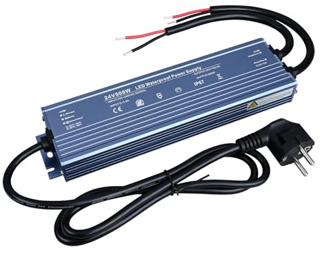 TOPAI Alimentatore 24V 500W CE IP67 Impermeabile, AC 200-240V a DC 24V 20.8A, per Illuminazione Professionale, Strisce LED, Proiettori, Faretto Esterno/Interno